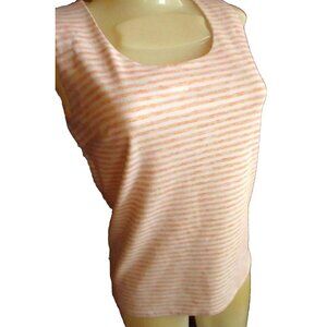 Vintage 1970s Pink Stripe Top Womens Medium Tank Zipback Peach Polyester